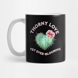 The Beauty of Thorny Love Blooming, love, cactus, heart, pink flower, nature, art, unique design, thorny beauty, strong feelings, romantic gift, expression of love, botanical art, resilience Mug